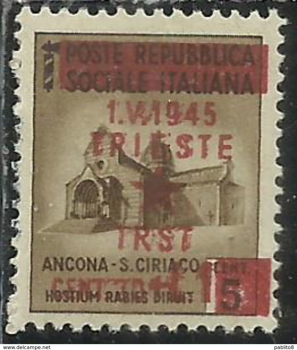 OCCUPAZIONE JUGOSLAVA TRIESTE 1945 SOPRASTAMPA ROSSO BRUNO SURCHARGED CENT. 20 + L.1 SU CENT.5c  MNH - Occup. Iugoslava: Fiume