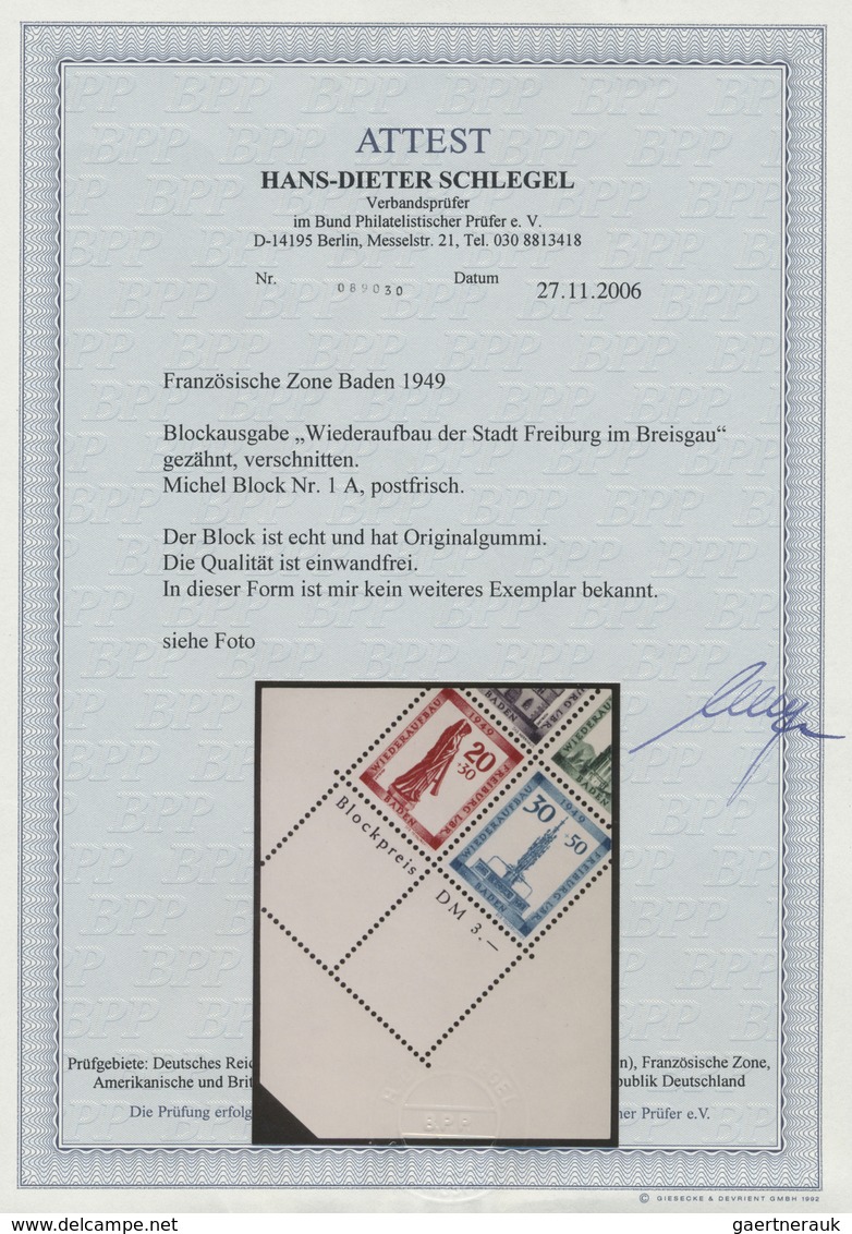 ** Französische Zone - Baden: 1949, Wiederaufbau-Block Gezähnt Mit Extrem Starken Verschnitt, Marken Nu - Andere & Zonder Classificatie