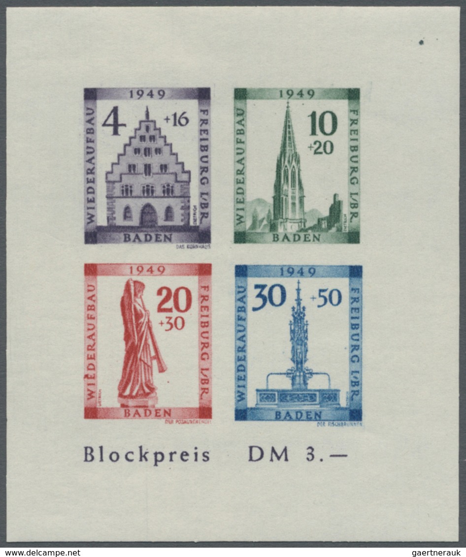 ** Französische Zone - Baden: 1949, Wiederaufbau-Block Ungezähnt Mit Plattenfehler "Farbfleck über 1. E - Altri & Non Classificati