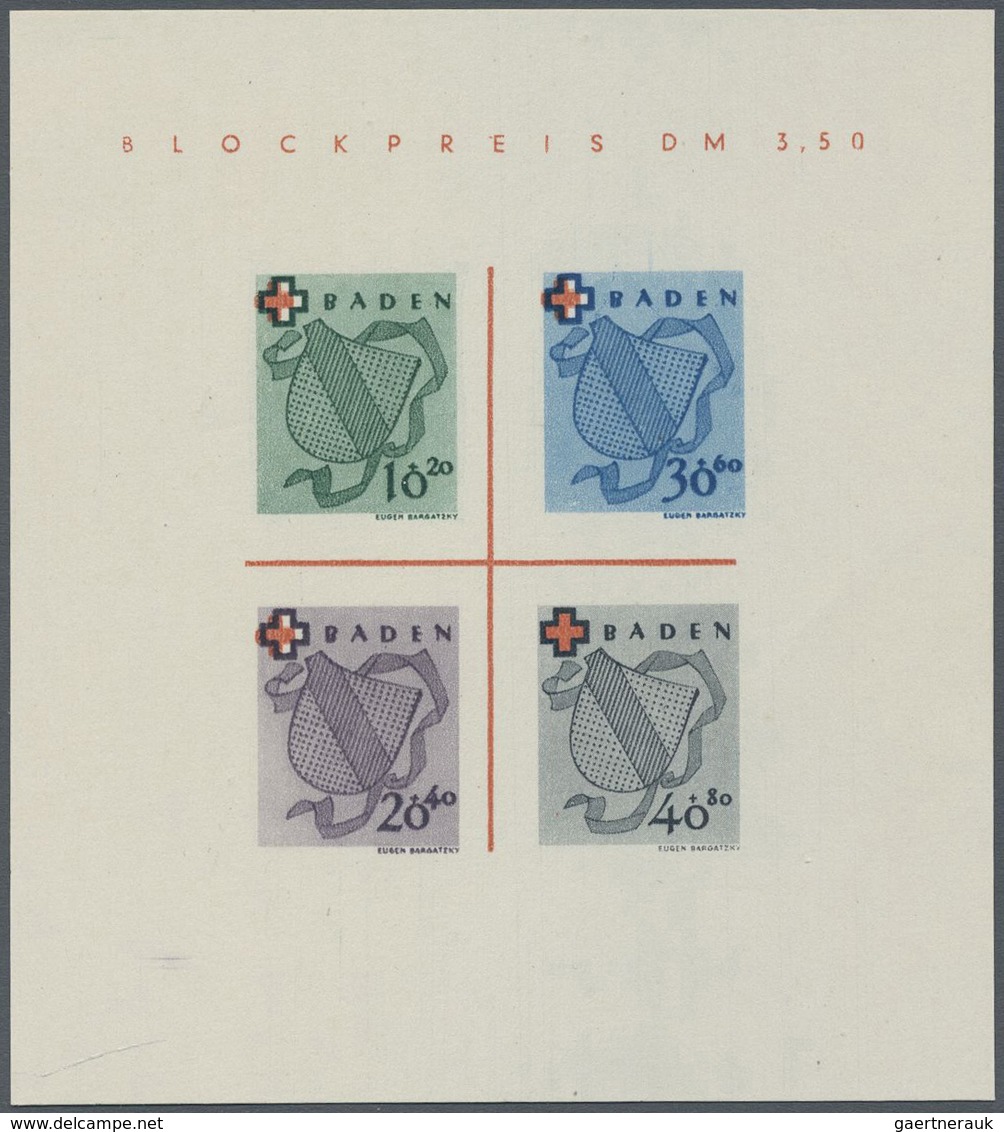 (*) Französische Zone - Baden: 1949, Rotes Kreuz-Block In Type II, Wie Ausgegeben Ohne Gummierung Mit Ge - Sonstige & Ohne Zuordnung