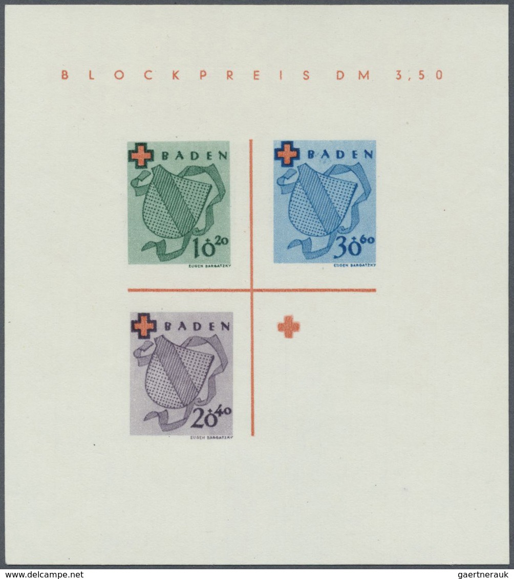 (*) Französische Zone - Baden: 1949, Rot Kreuz-Block Mit Abart "Farbe Dunkelgrünlichgrau Fehlend" (40 Pf - Altri & Non Classificati