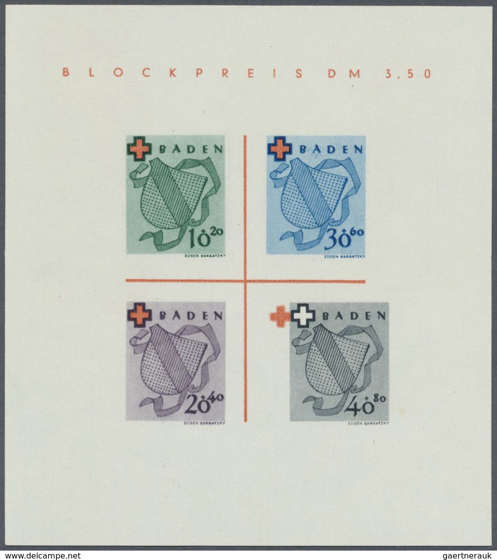 (*) Französische Zone - Baden: 1949, Rot Kreuz-Block Mit Abart "40 Pfg. Werstufe Stark Nach Rechts Versc - Sonstige & Ohne Zuordnung