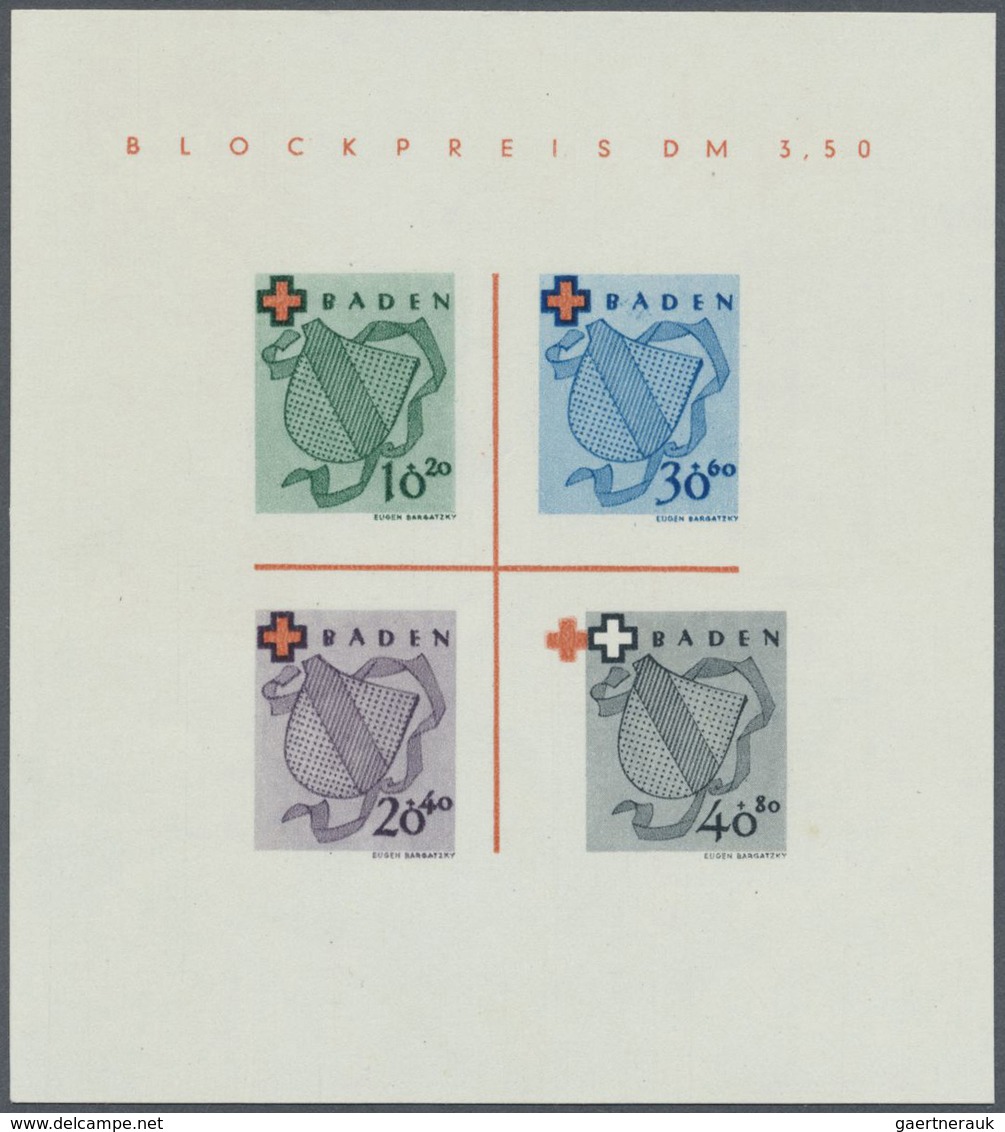 (*) Französische Zone - Baden: 1949, Rot Kreuz-Block Mit Abart "40 Pfg. Werstufe Stark Nach Rechts Versc - Autres & Non Classés