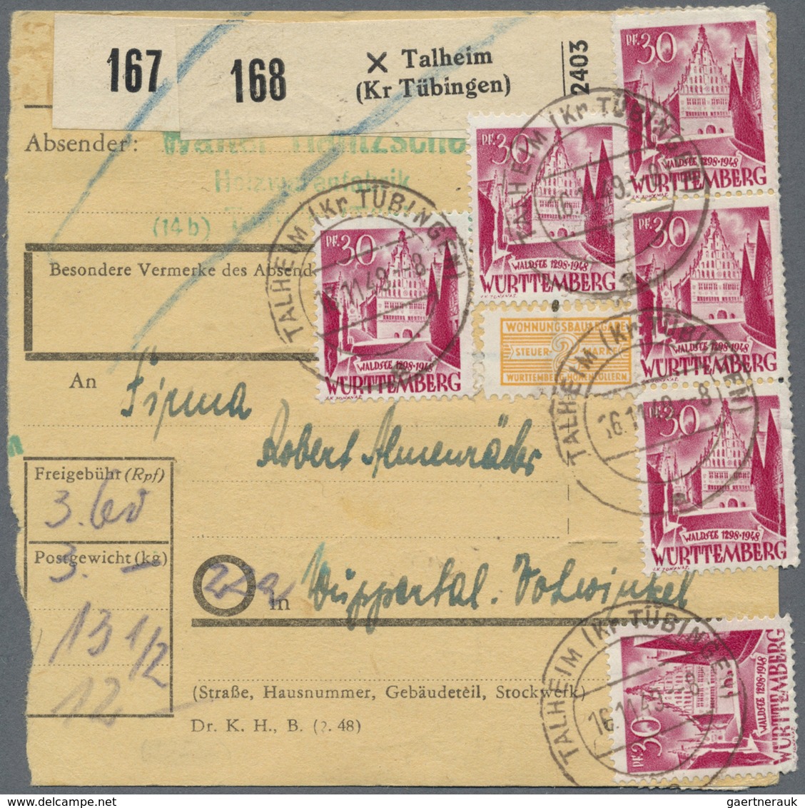 Br Französische Zone - Württemberg: 1948, 30 Pf Magenta, 22 Stück Als Portogerechte Massen-MeF Auf Pake - Sonstige & Ohne Zuordnung