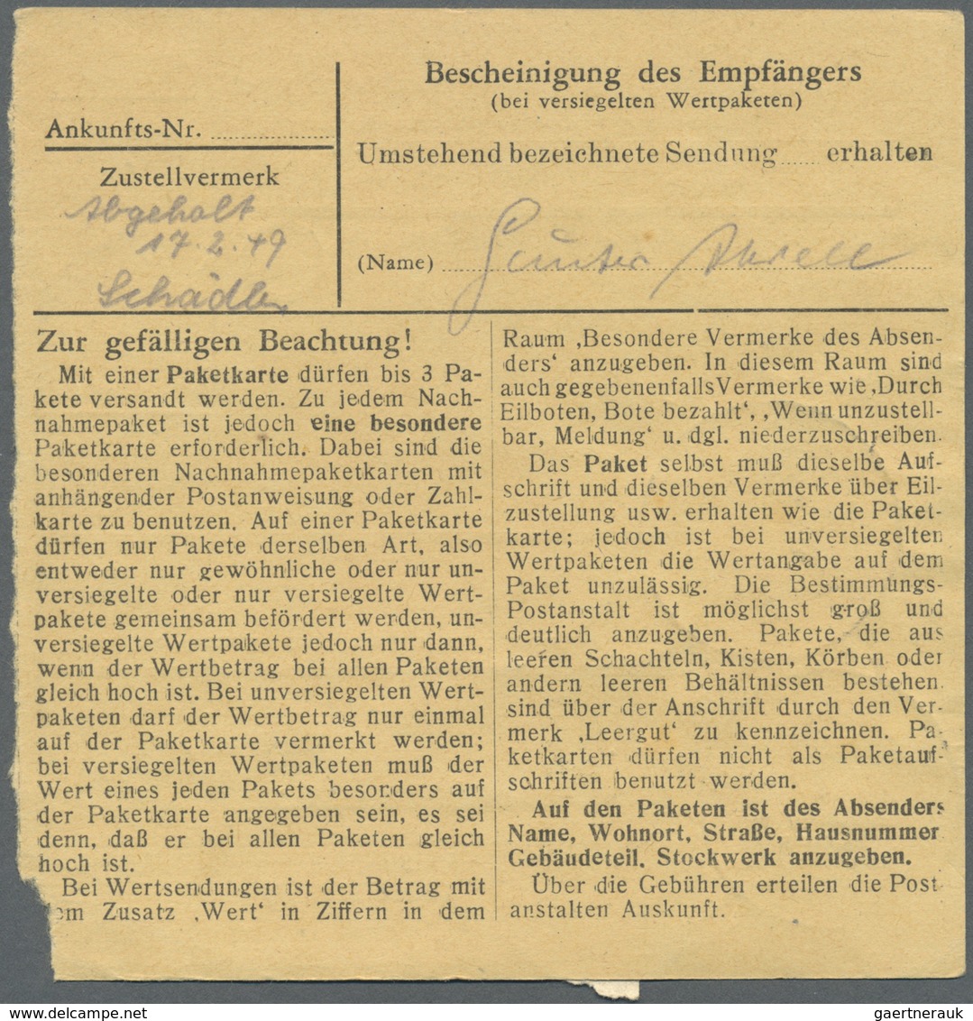 Br Französische Zone - Württemberg: 1948, 50 Pf Dkl'blau, 3 Versch. Frankaturen Auf Paketkarten, Dabei - Altri & Non Classificati