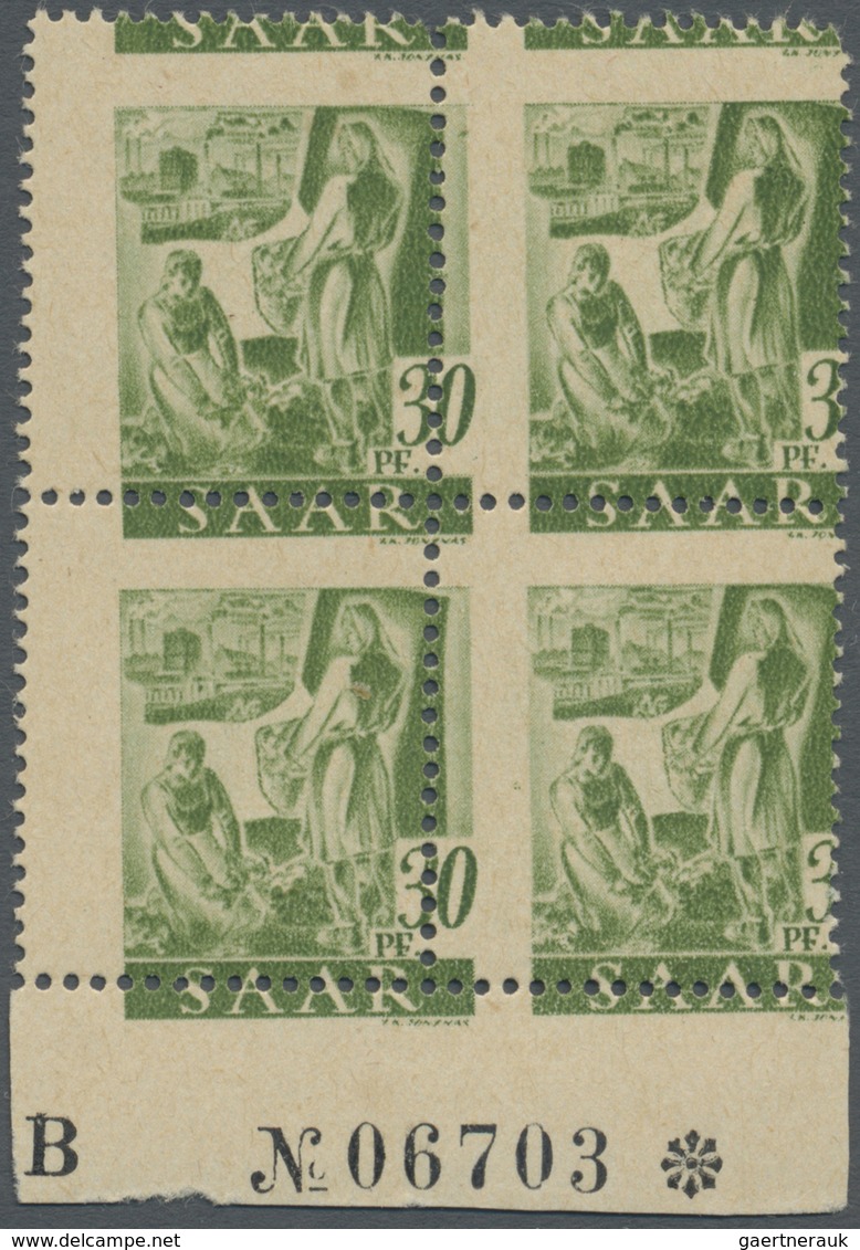 **/ Saarland (1947/56): 1947, Freimarken: Berufe Und Ansichte, 30 Pf Im Schön Verzähnten Viererblock, Po - Nuovi