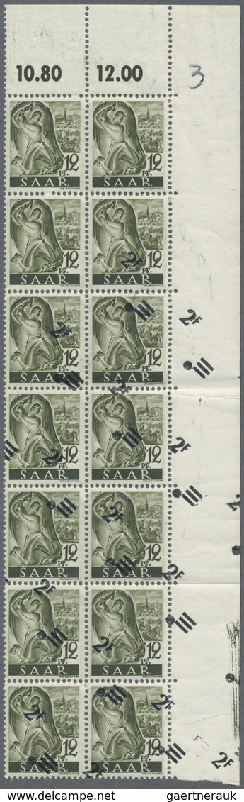 ** Saarland (1947/56): 1947, Freimarke 12 Pfg. Schwarzgrauoliv Mit Und Ohne Aufdruck "2 F", Diagonal Ve - Ungebraucht