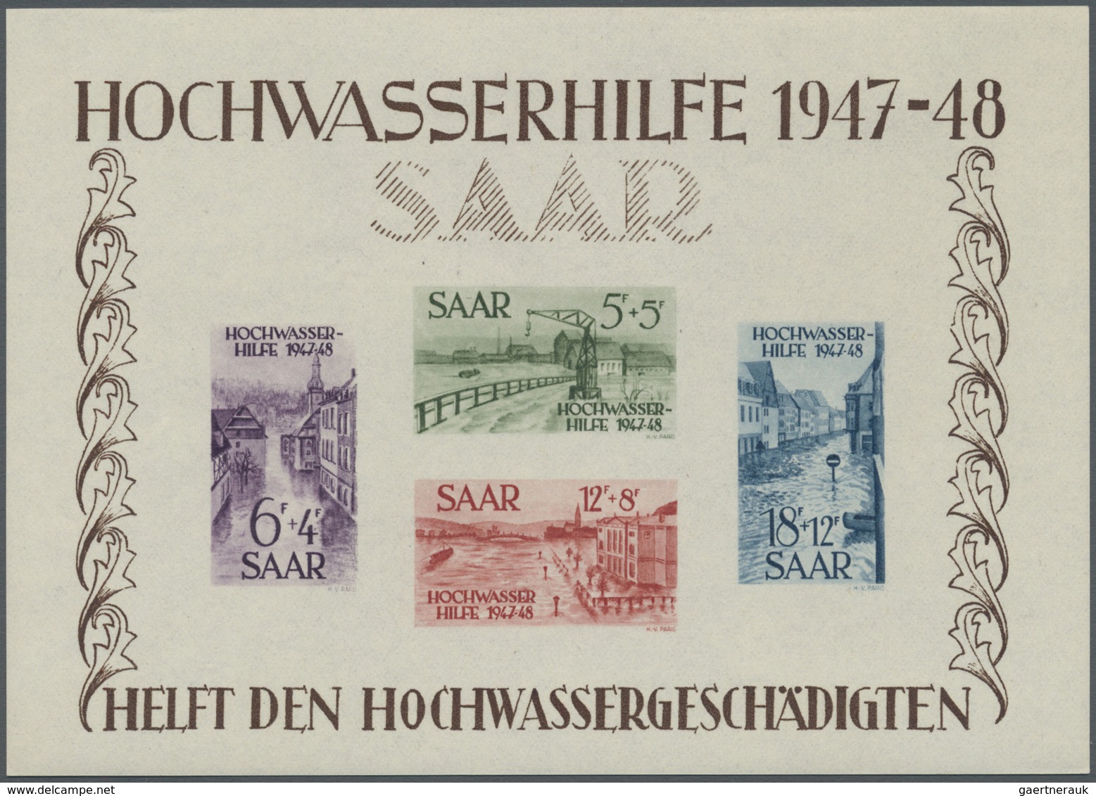 ** Saarland (1947/56): 1948, Hochwasserhilfe, Einwandfrei Postfrisches Blockpaar Im Originalformat Ohne - Ungebraucht