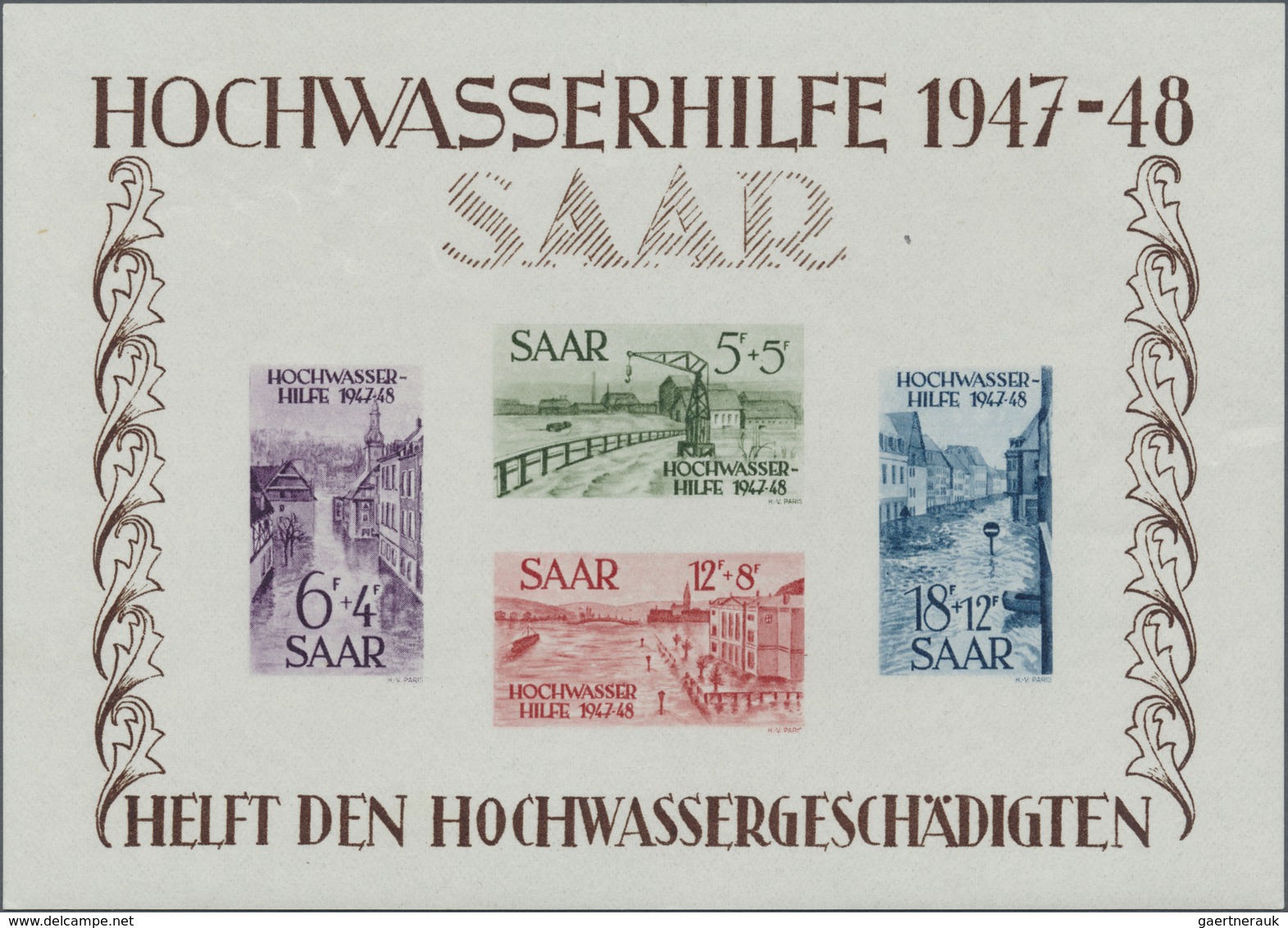 ** Saarland (1947/56): 1948, Hochwasser-Blockpaar Und Dazu 4 Einzelwerte Postfrisch, Bl 1 Minimaler Ran - Neufs