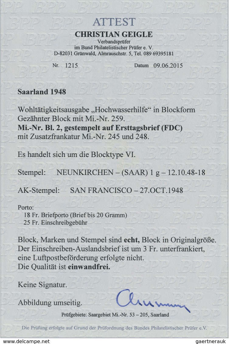 Br/ Saarland (1947/56): 1948, Block "Hochwasserhilfe", Blocktype VI Auf FDC Mit Zusatzfrankatur Von "NEU - Neufs