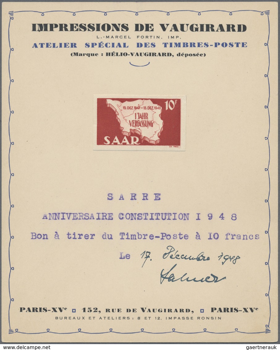 Saarland (1947/56): 1948. Set Von 2 Probedrucken Für Die Kpl. Ausgabe "1 Jahr Verfassung" (2 Werte). - Ungebraucht