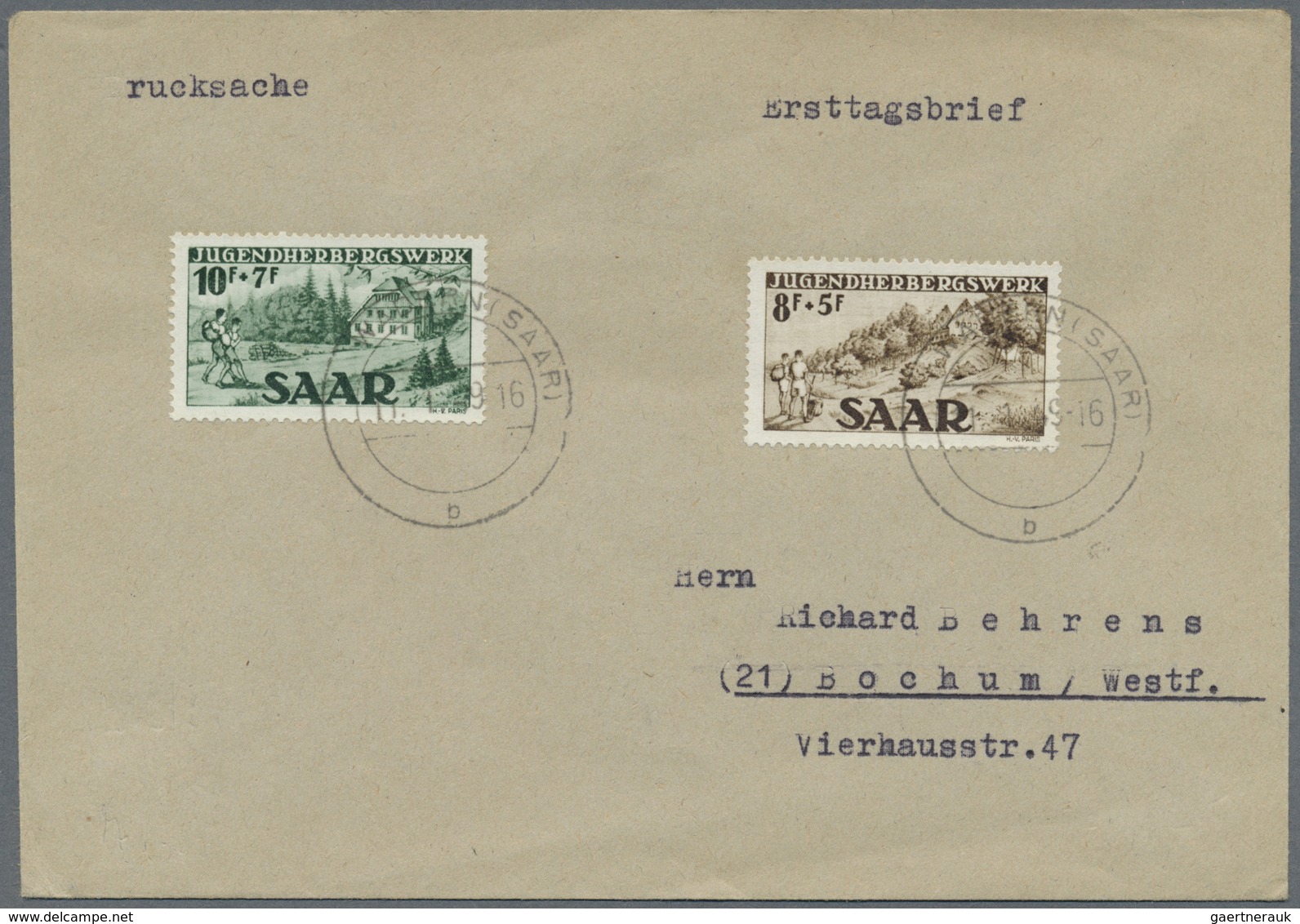 Saarland (1947/56): 1949, Jugendherbergswerk Auf FDC Von "WADERN (SAAR) 11.1.49", Adressiert Nach Bo - Neufs