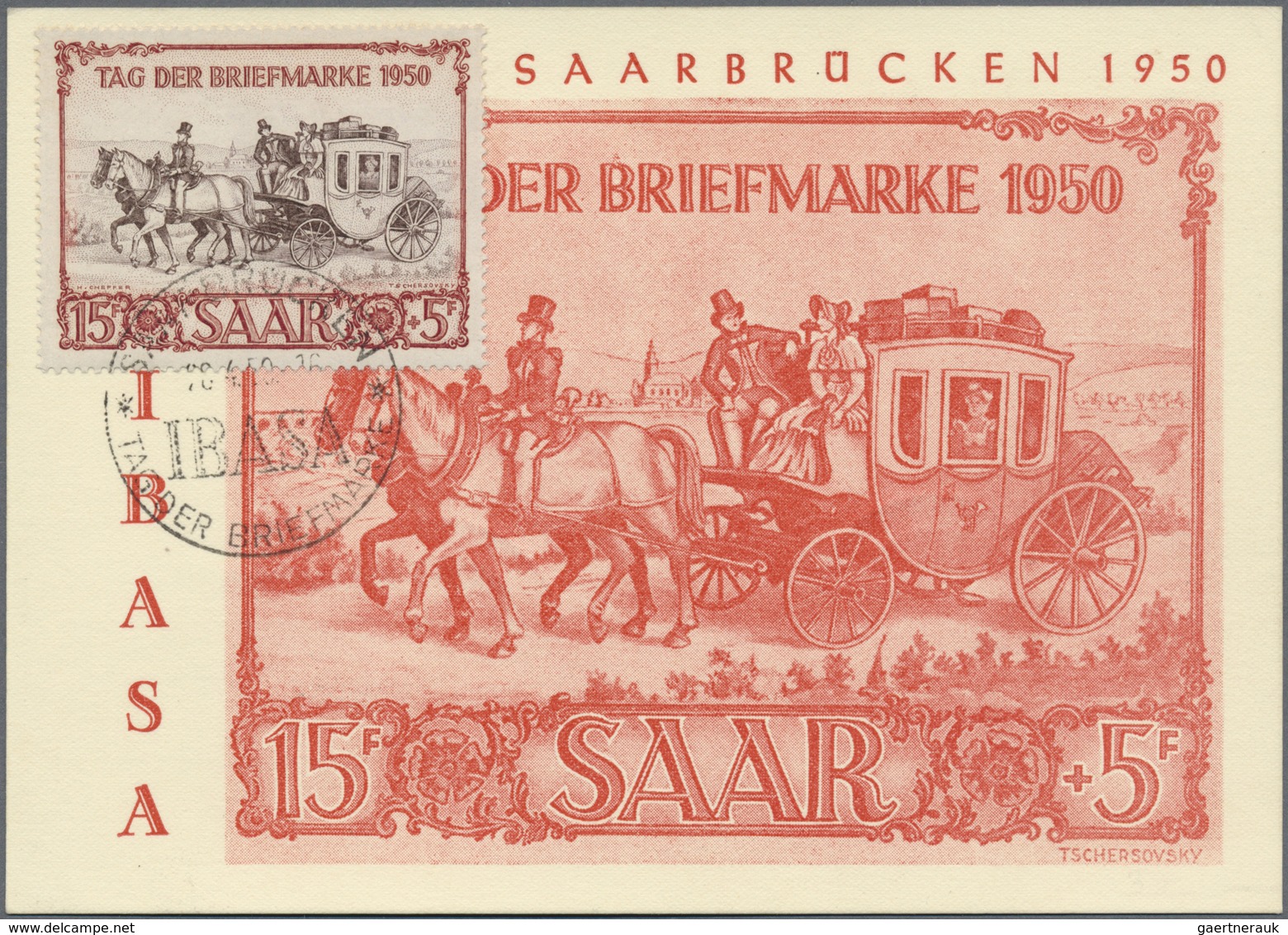 MK Saarland (1947/56): 1950: IBASA 1950, 15 + 5 Fr. Mit Entspr. SoSt. 28.4.50 Auf Motivgleicher Maximum - Ungebraucht