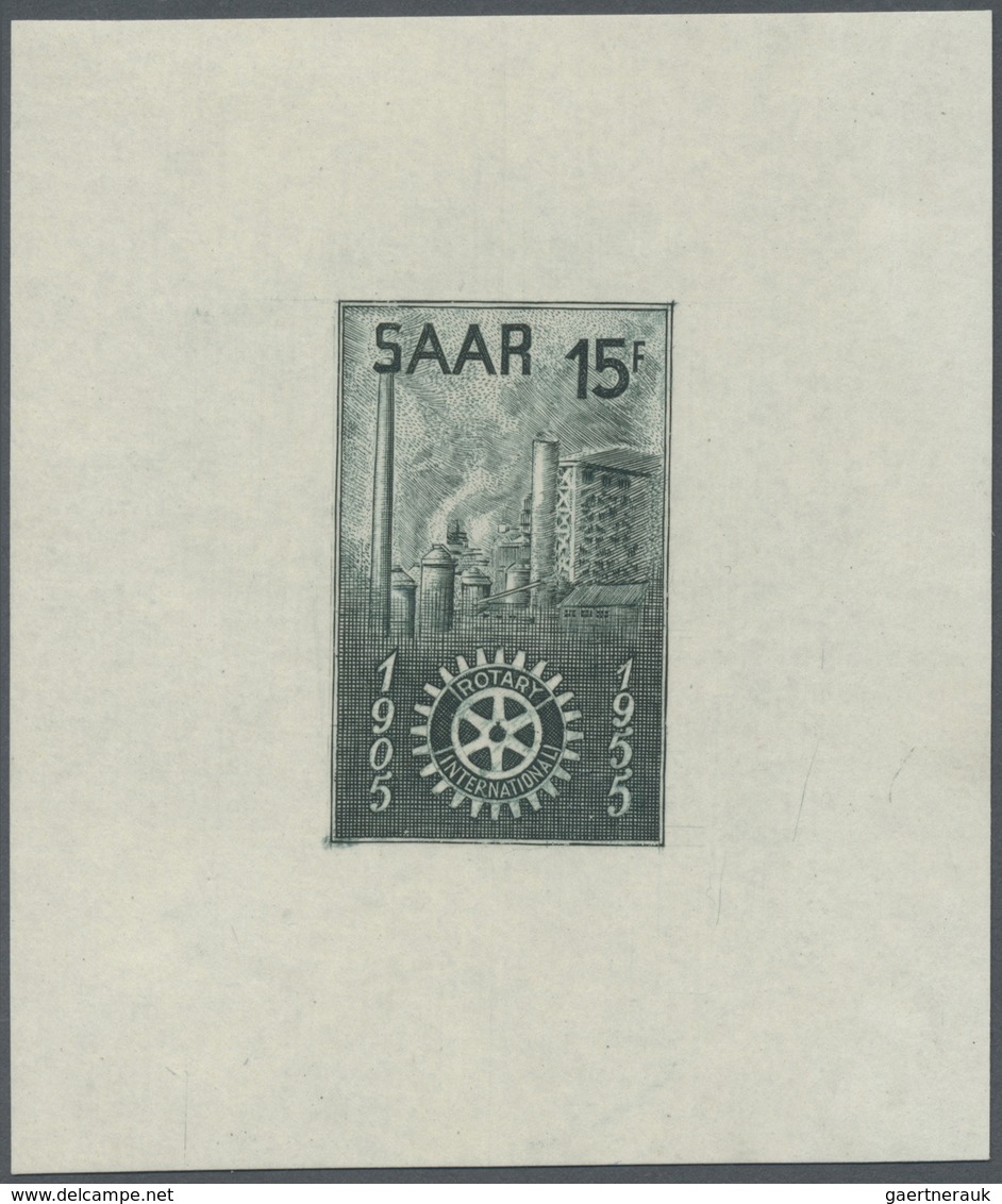 ** Saarland (1947/56): 1955, 15 Fr. Rotary Club Als Ungezähnter Probedruck In Schwarzgrün Im Blockforma - Neufs