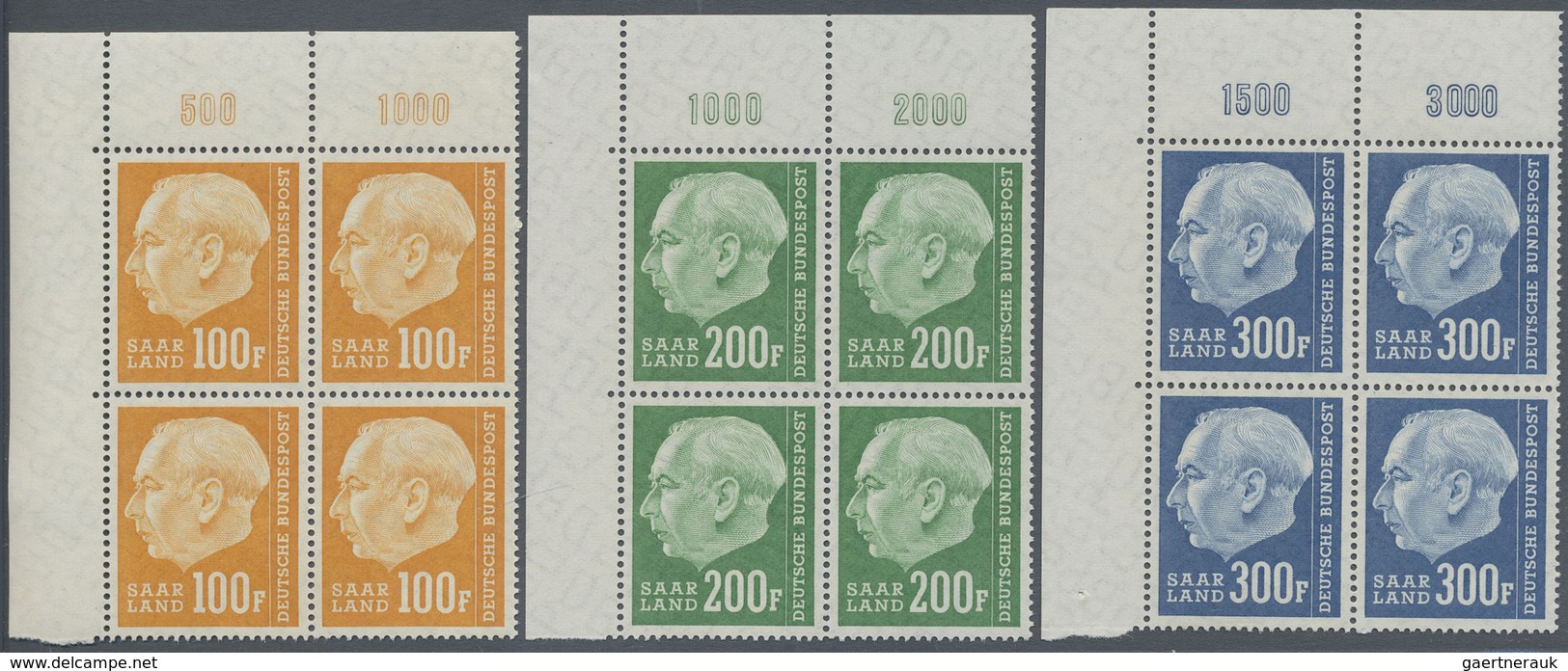 **/ Saarland (1957/59) - OPD Saarbrücken: 1957, "Heuss II" Komplett, 20 Postfrische Viererblocks, Je Aus - Usati
