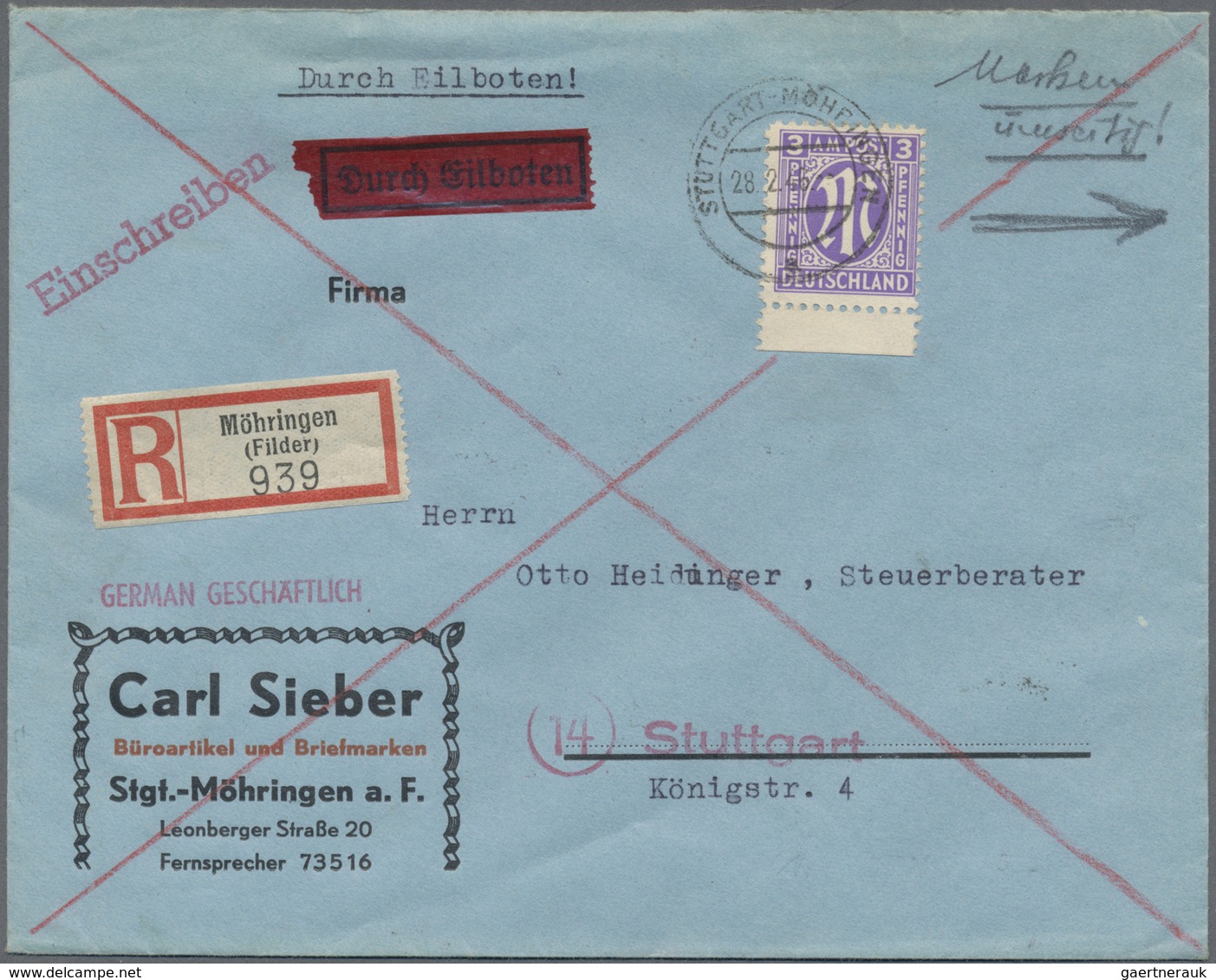 Br Bizone: 1945, 3 Pf Blauviolett AM-Post, 26 Stück Incl. 25er-Block Als Portogerechte Massen-MeF Auf E - Altri & Non Classificati