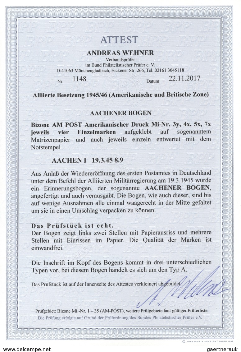 Bizone: 1945, Aachener Bogen In Type A, Attest Wehner BPP 11/2017 : "Das Prüfstück Ist Echt. Der Bog - Altri & Non Classificati