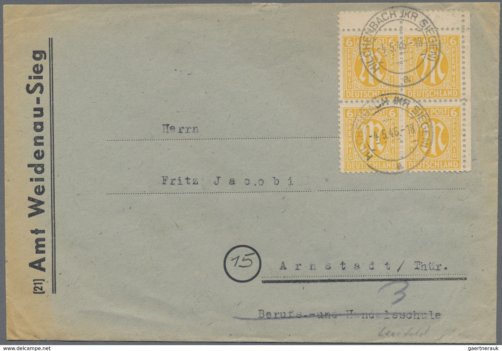 Br Bizone: 1945, 6 Pf Orangegelb AM-Post, 4er-Block Von Der Re. Oberen Bogenecke Mit 2 Gezähnten Stegen - Autres & Non Classés