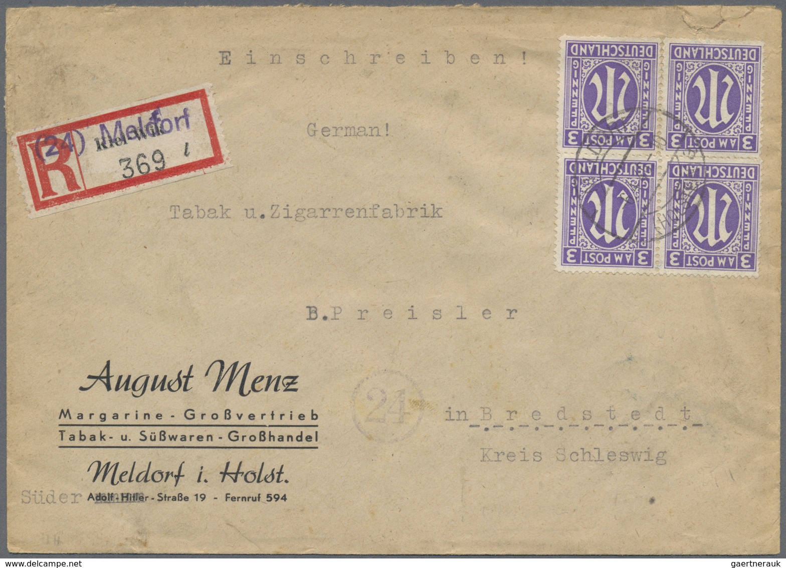 Br Bizone: 1945, 3 Pf AM-Post Engl. Druck, Gez. 14¼, 28 Stück Als Portogerechte Massen-MeF Auf Einschre - Autres & Non Classés