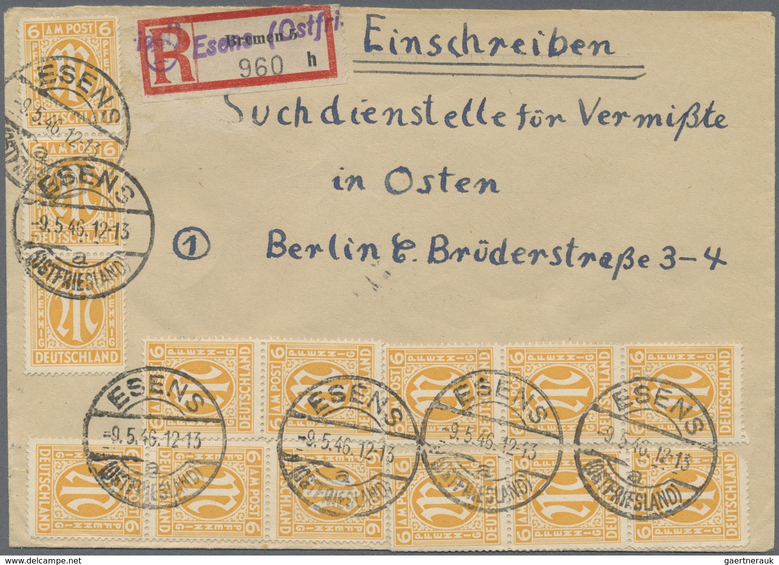 Br Bizone: 1945, 6 Pf Gelborange AM-Post Engl. Druck, 14 Stück Als Portogerechte Massen-MeF Auf Einschr - Sonstige & Ohne Zuordnung