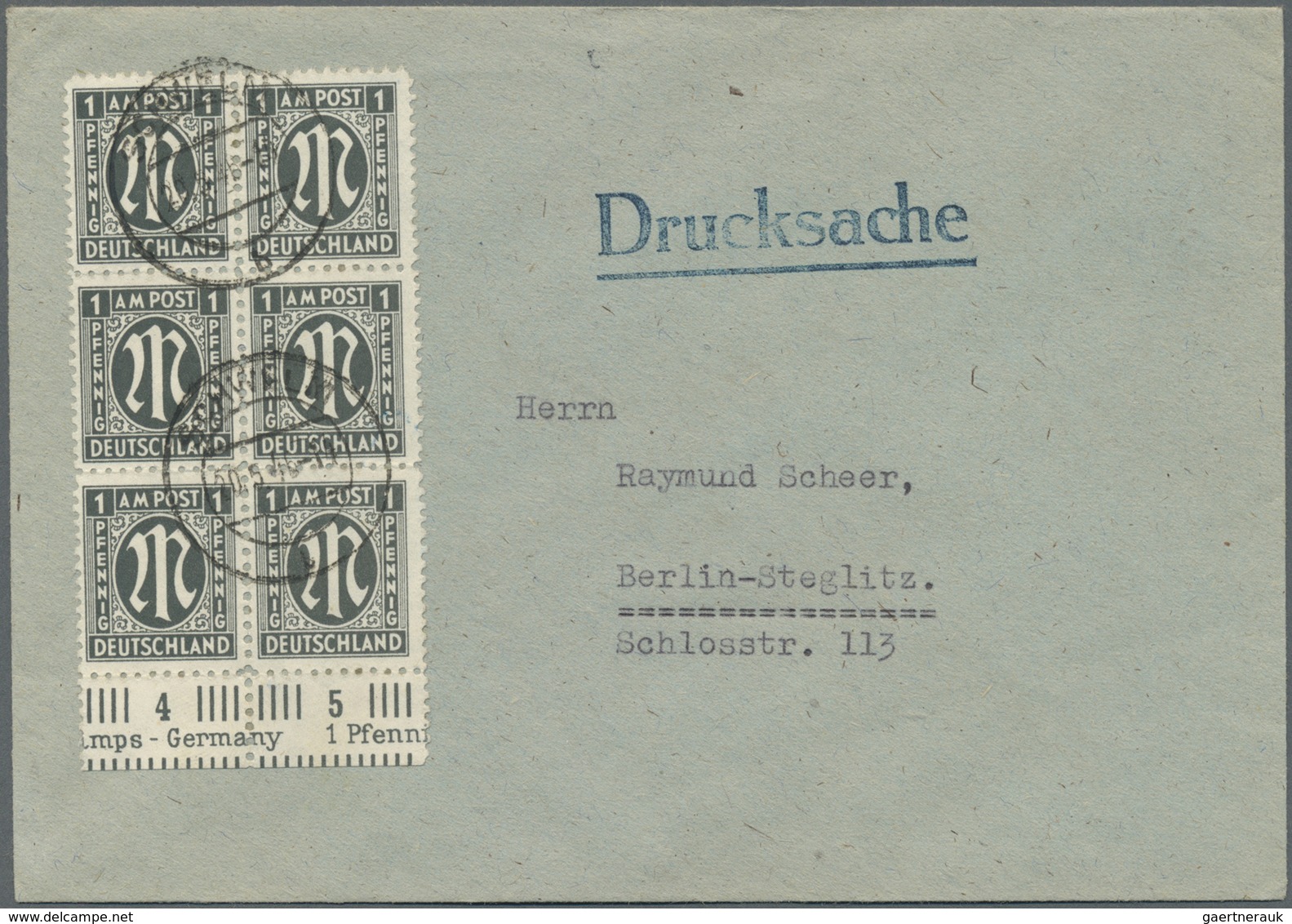 Br Bizone: 1945, 1 Pf AM-Post, 6er-Block Vom Unterrand Als Portogerechte MeF Auf Drucksache Von Schwelm - Sonstige & Ohne Zuordnung