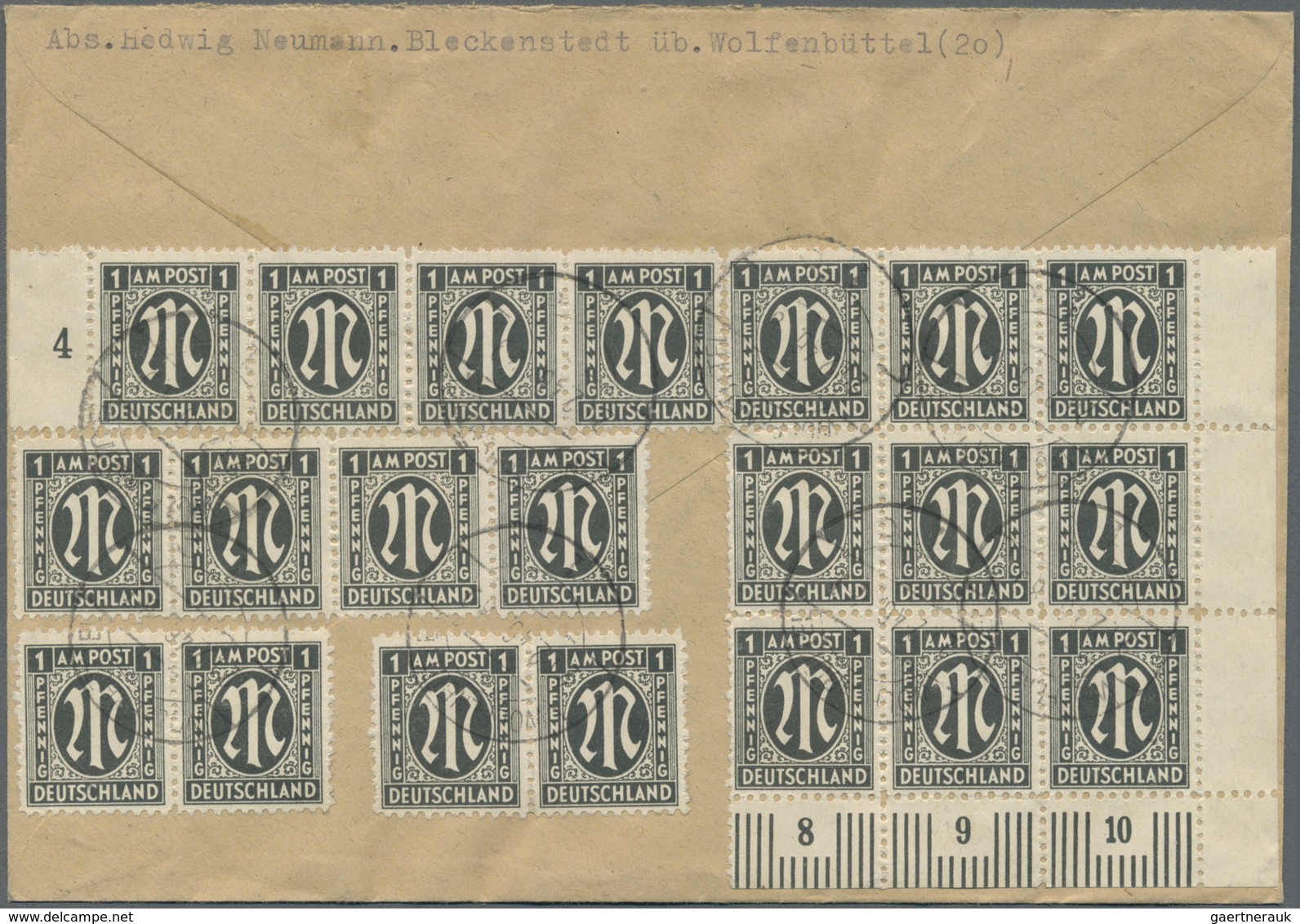 Br Bizone: 1945, 1 Pf AM-Post, Gez. L 11: 11 ½, 42 Stück, Vorder- U. Rückseitig Als Portogerechte Masse - Altri & Non Classificati