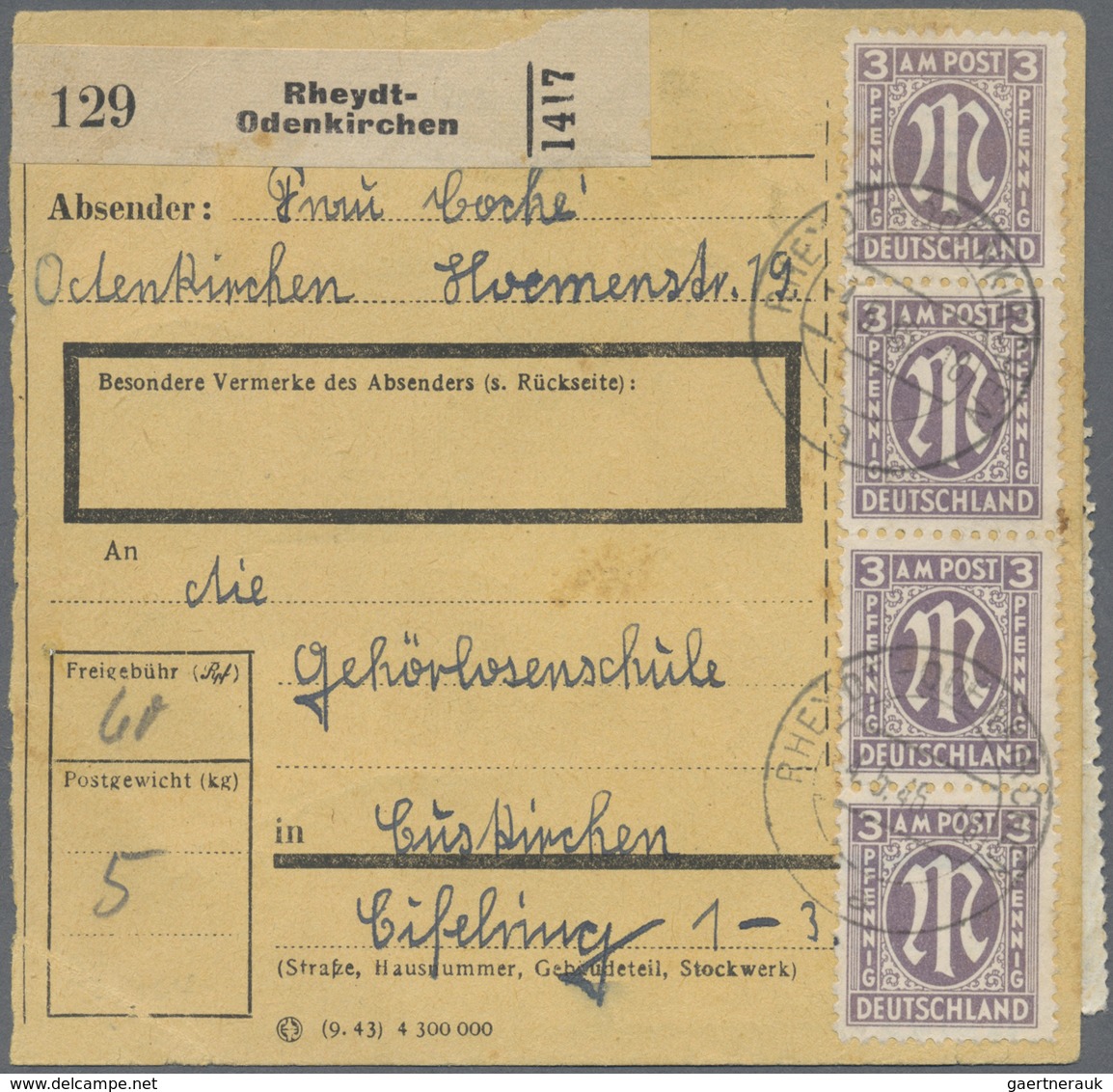 Br Bizone: 1945, 3 Pf Grauviolett AM-Post Dt.Druck, Gez. 11, 20 Stück Als Portogerechte Massen-MeF Auf - Sonstige & Ohne Zuordnung