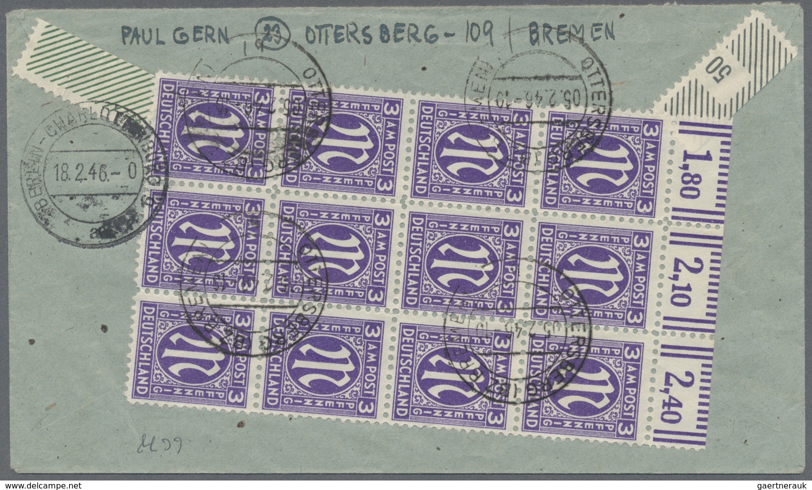 Br Bizone: 1945, 3 Pf Dkl'blauviolett AM-Post Dt.Druck, Gez. 11, 14 Stück Als Portogerechte Massen-MeF - Sonstige & Ohne Zuordnung