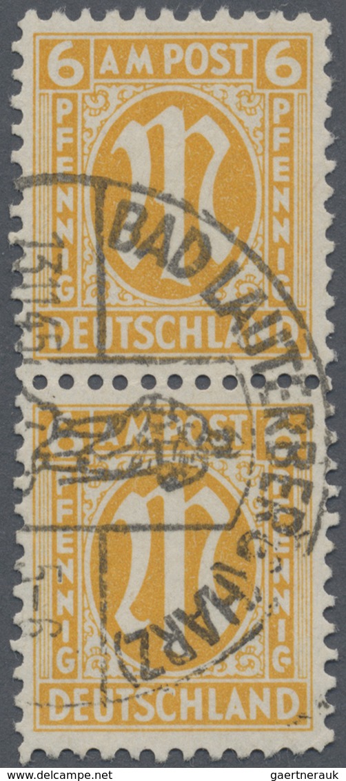 O Bizone: 1945, AM-Post Deutscher Druck 6 Pf Dunkelrötlichgelb Gestempeltes Senkrechtes Paar Auf Etike - Autres & Non Classés