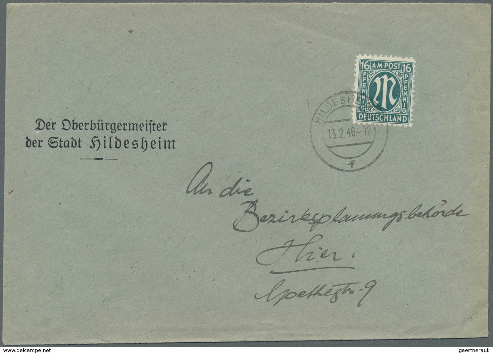 Br Bizone: 1945, 16 Pf Blaugrün AM-Post, Portogerechte EF Auf Ortsbrief Der 2.Gewichtsstufe Vom Oberbür - Autres & Non Classés