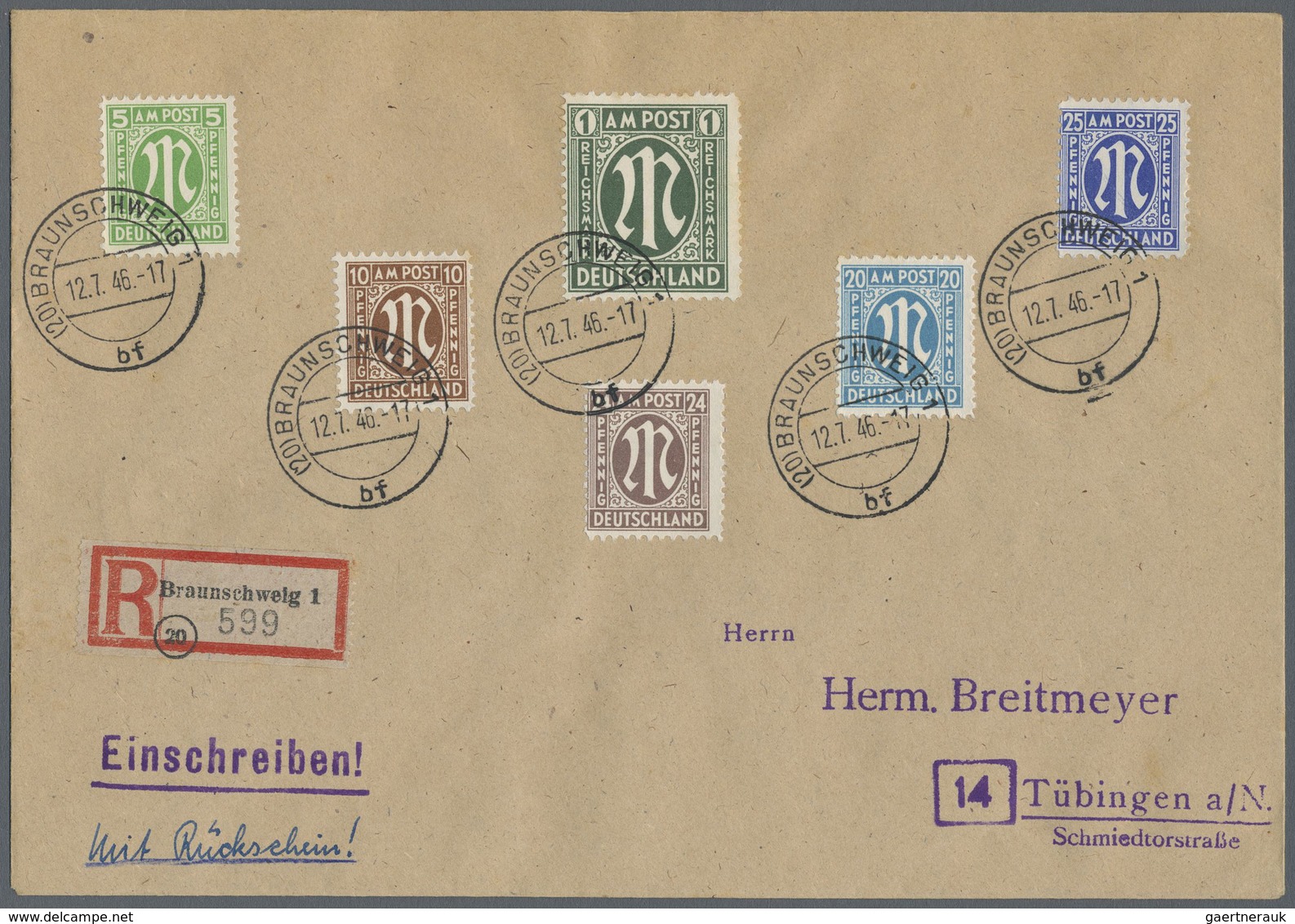 Br Bizone: 1945, AM-Post 80 Pf. Und 1 RM Deutscher Druck Zusammen Mit 11 Weiteren Marken Auf Zwei Einsc - Autres & Non Classés