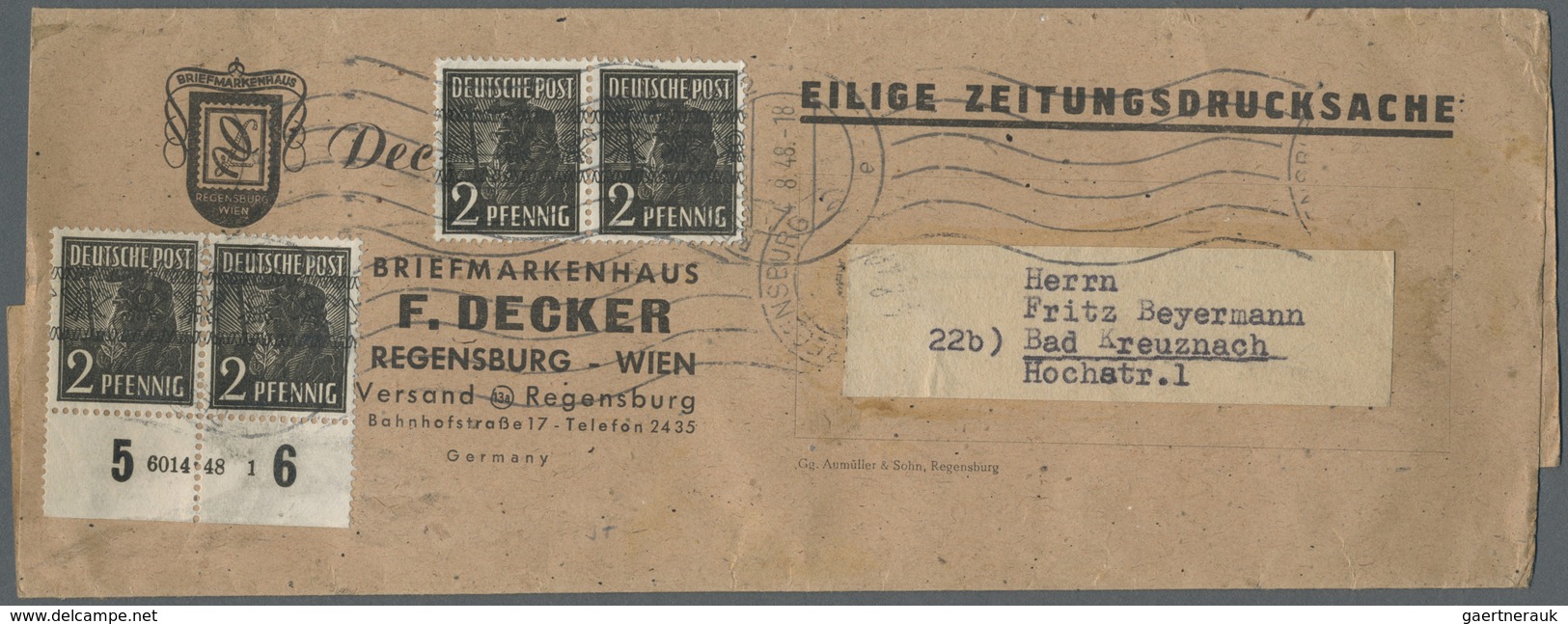 Br Bizone: 1948, 2 Pf Arbeiter Bandaufdruck, Zwei Waager. Paare Incl. UR-Paar Mit HAN 6014.48 1 Als Por - Sonstige & Ohne Zuordnung