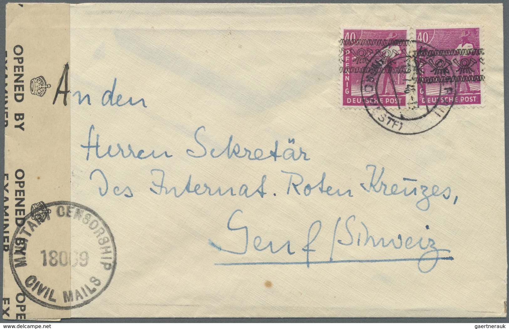 Br Bizone: 1948, 2 X 40 Pf Arbeiter Bandaufdruck, Portogerechte MeF Auf Auslandsbrief Der 2.Gewichtsstu - Altri & Non Classificati