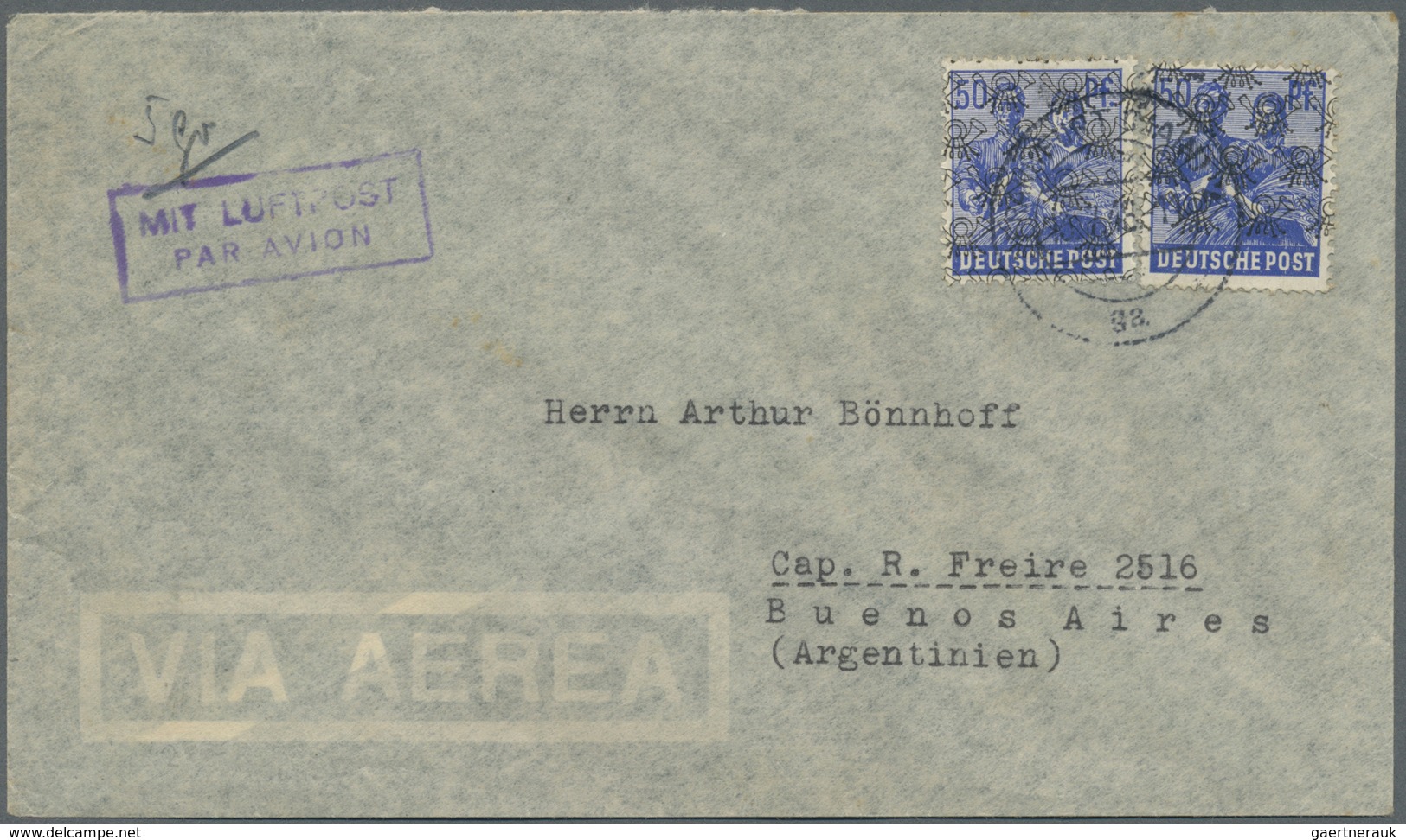 Br Bizone: 1948, 2 X 50 Pf Netzaufdruck, Portogerechte MeF Auf Ersatz-Aerogramm (5 Gr) Von Frankfurt (M - Autres & Non Classés