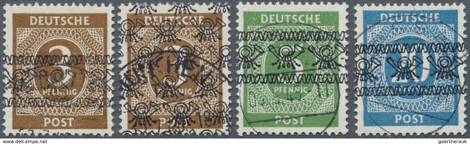 O Bizone: 1948. Lot Mit 3 Pf Band, 3 Pf Netz, 5 Pf Band Und 20 Pf Band, Je Gestempelt, Je Geprüft Schl - Autres & Non Classés