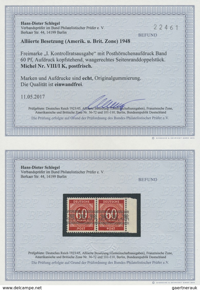 **/ Bizone: 1948, Ziffern 60 Pf. Mit Kopfstehendem Bandauffdruck Im Einwandfrei Postfrischen Paar, Fotob - Autres & Non Classés