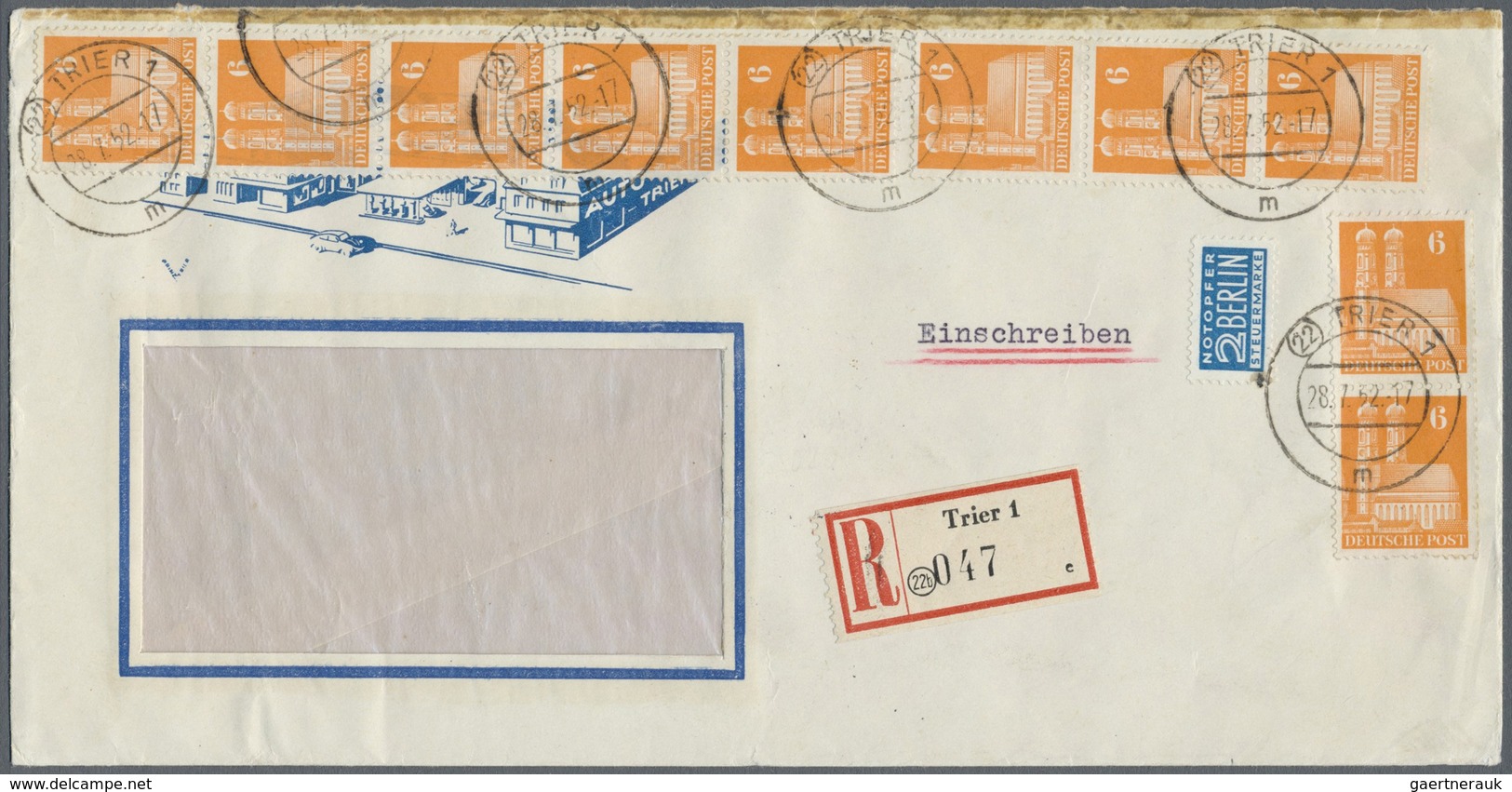 Br Bizone: 1948, 6 Pf Bauten Eng Gezähnt, 10 Stück Als Portogerechte MeF Auf Illustriertem Firmen-Fenst - Autres & Non Classés