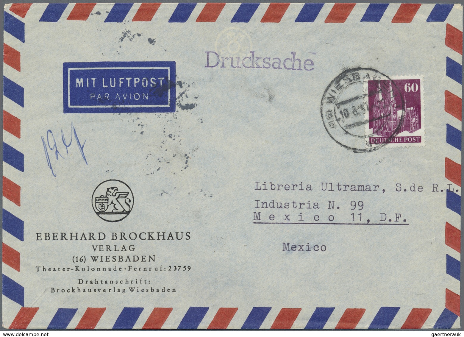 Br Bizone: 1948, 60 Pf Bauten Eng Gezähnt, Portogerechte EF Auf Übersee-Luftpostdrucksache Von Wiesbade - Altri & Non Classificati