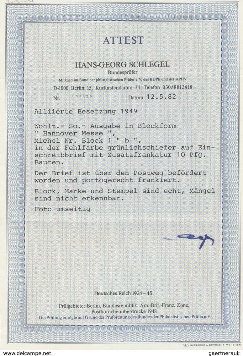 Br Bizone: 1949, Perfekter Luxus-R-Brief Mit Blockausgabe "Exportmesse Hannover 1949" Und ZuF. 10 Pfg. - Autres & Non Classés