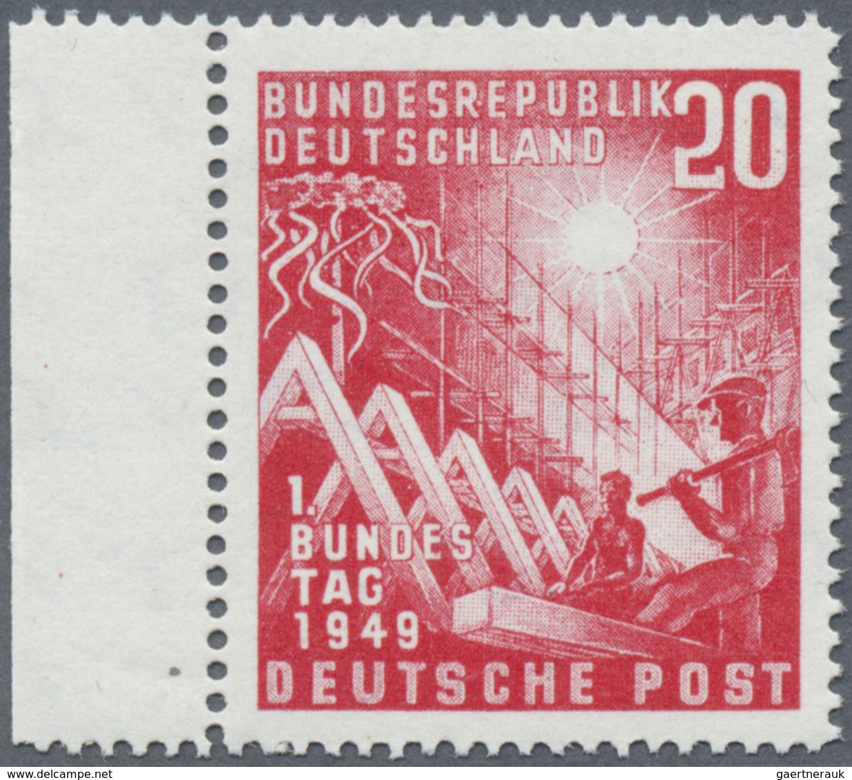 ** Bundesrepublik Deutschland: 1949, 20 Pfg. Rot Luxusrandstück Mi. 400.- E - Autres & Non Classés