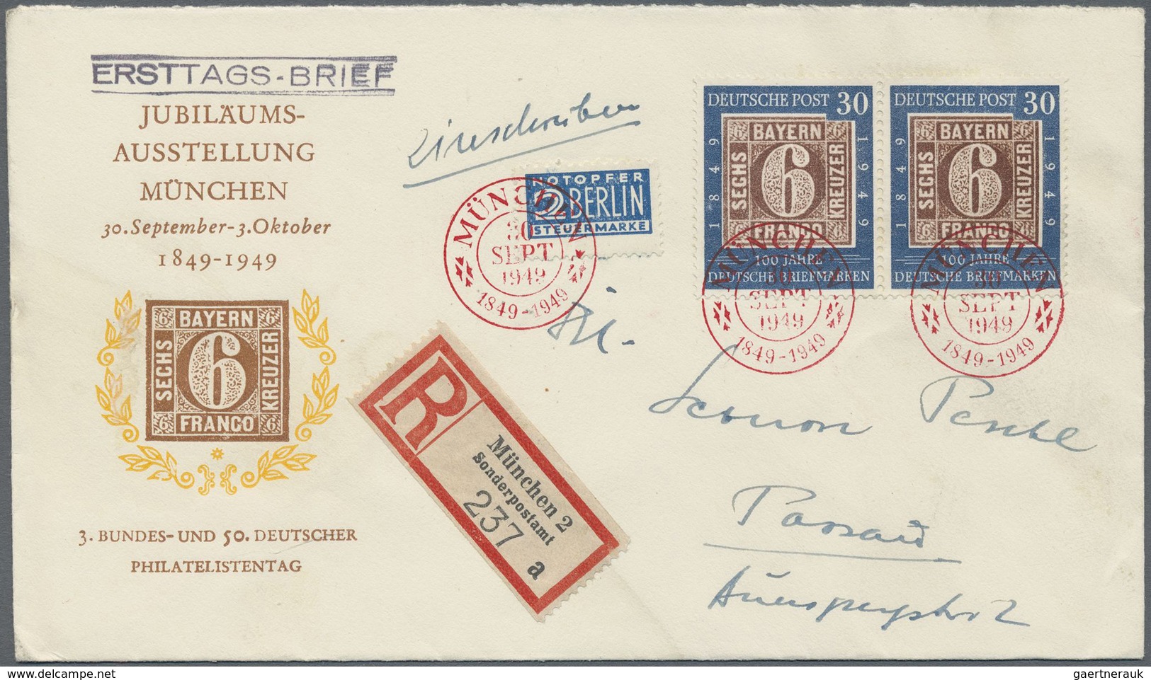 Bundesrepublik Deutschland: 1949, 100 Jahre Deutsche Briefmarken Je Als MeF Von Zwei Bzw. Drei Marke - Autres & Non Classés