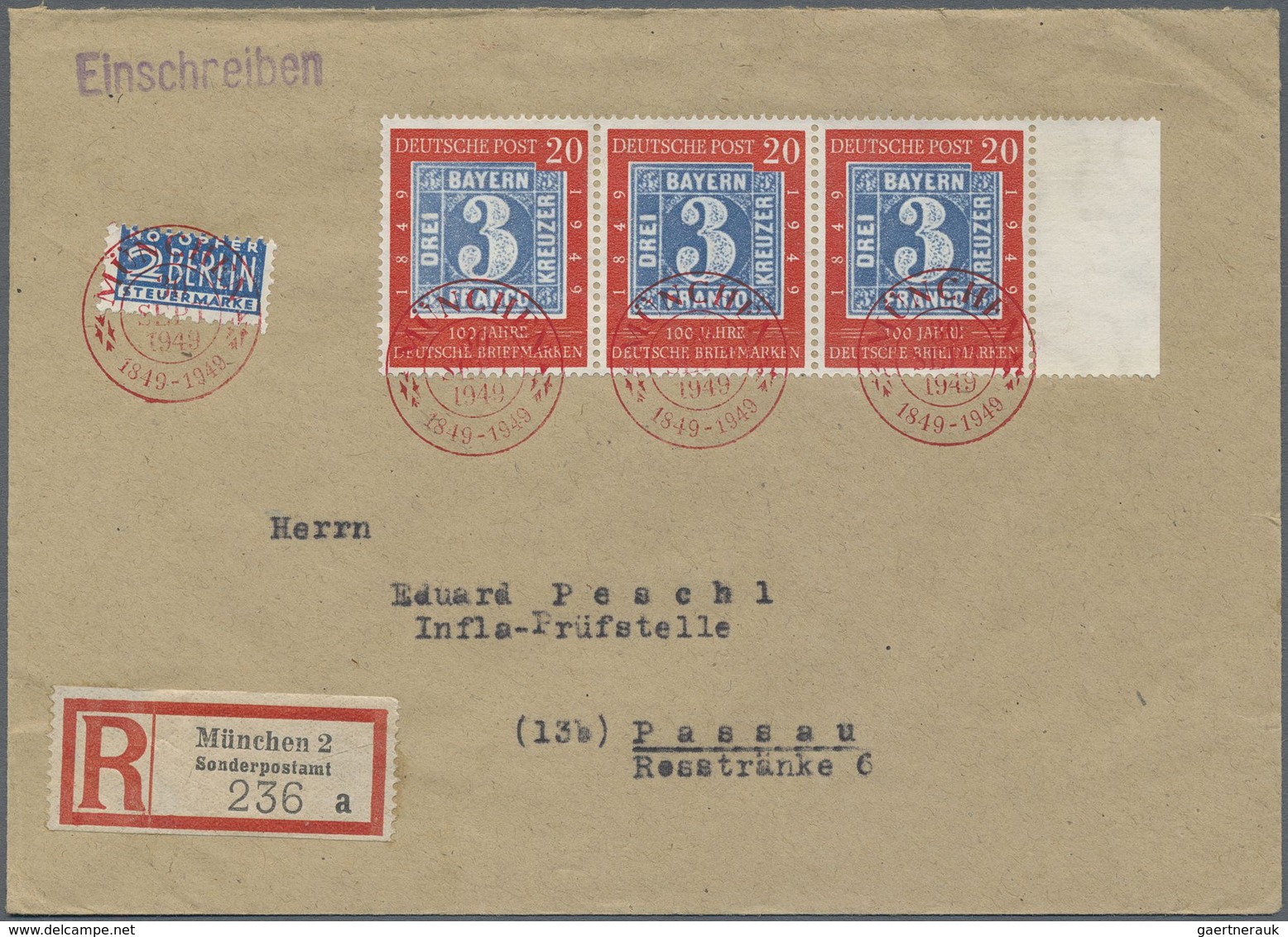 Bundesrepublik Deutschland: 1949, 100 Jahre Deutsche Briefmarken Je Als MeF Von Zwei Bzw. Drei Marke - Altri & Non Classificati