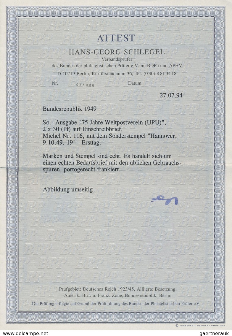 Br/ Bundesrepublik Deutschland: 1949, 9.10., "75 Jahre Weltpostverein", Zweimal Auf Portogerechtem Einsc - Sonstige & Ohne Zuordnung