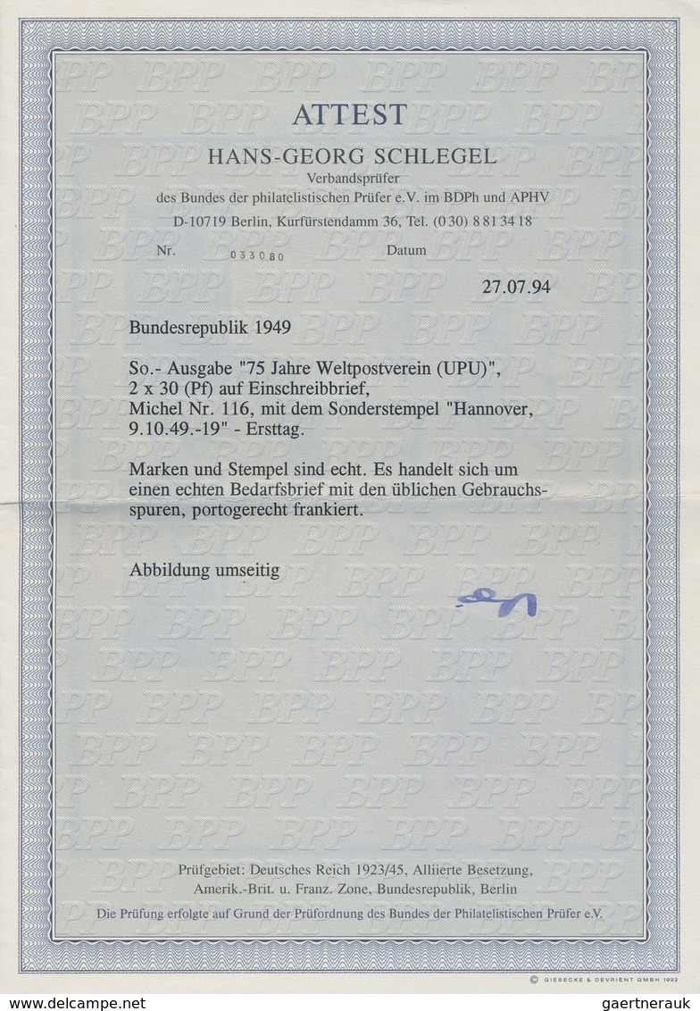 Br/ Bundesrepublik Deutschland: 1949, 9.10., "75 Jahre Weltpostverein", Zweimal Auf Portogerechtem Einsc - Autres & Non Classés