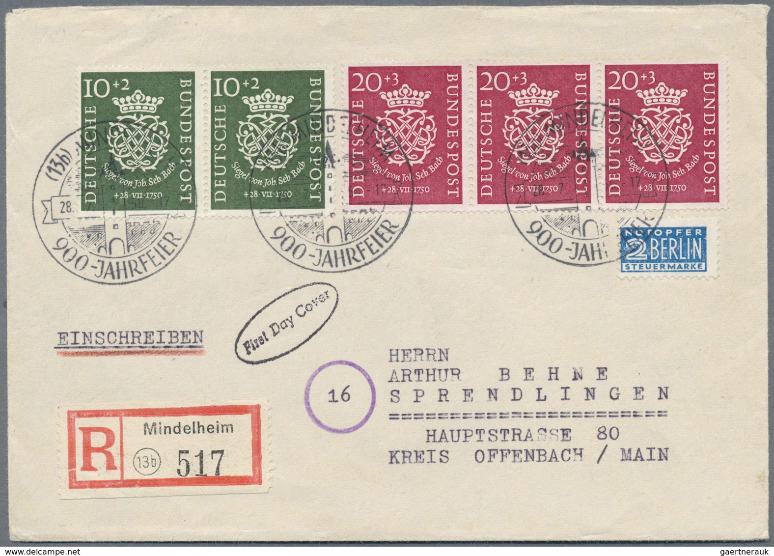 Br Bundesrepublik Deutschland: 1950, FDC Luxux-R-Brief Mit Waagerechtem Paar 10 Pfg. Und Waagerechtem D - Autres & Non Classés