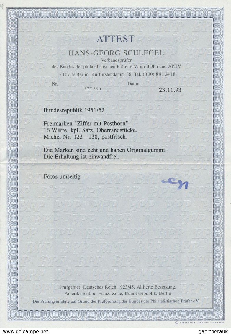 ** Bundesrepublik Deutschland: 1951, 2 Pfg. - 90 Pfg. Als Postfrischer Satz Vom Oberrand, Lt. Attest Sc - Sonstige & Ohne Zuordnung