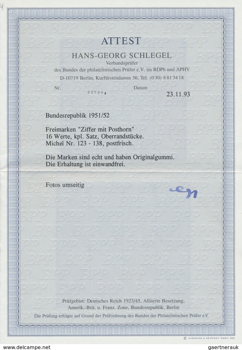 ** Bundesrepublik Deutschland: 1951, 2 Pfg. - 90 Pfg. Als Postfrischer Satz Vom Oberrand, Lt. Attest Sc - Autres & Non Classés