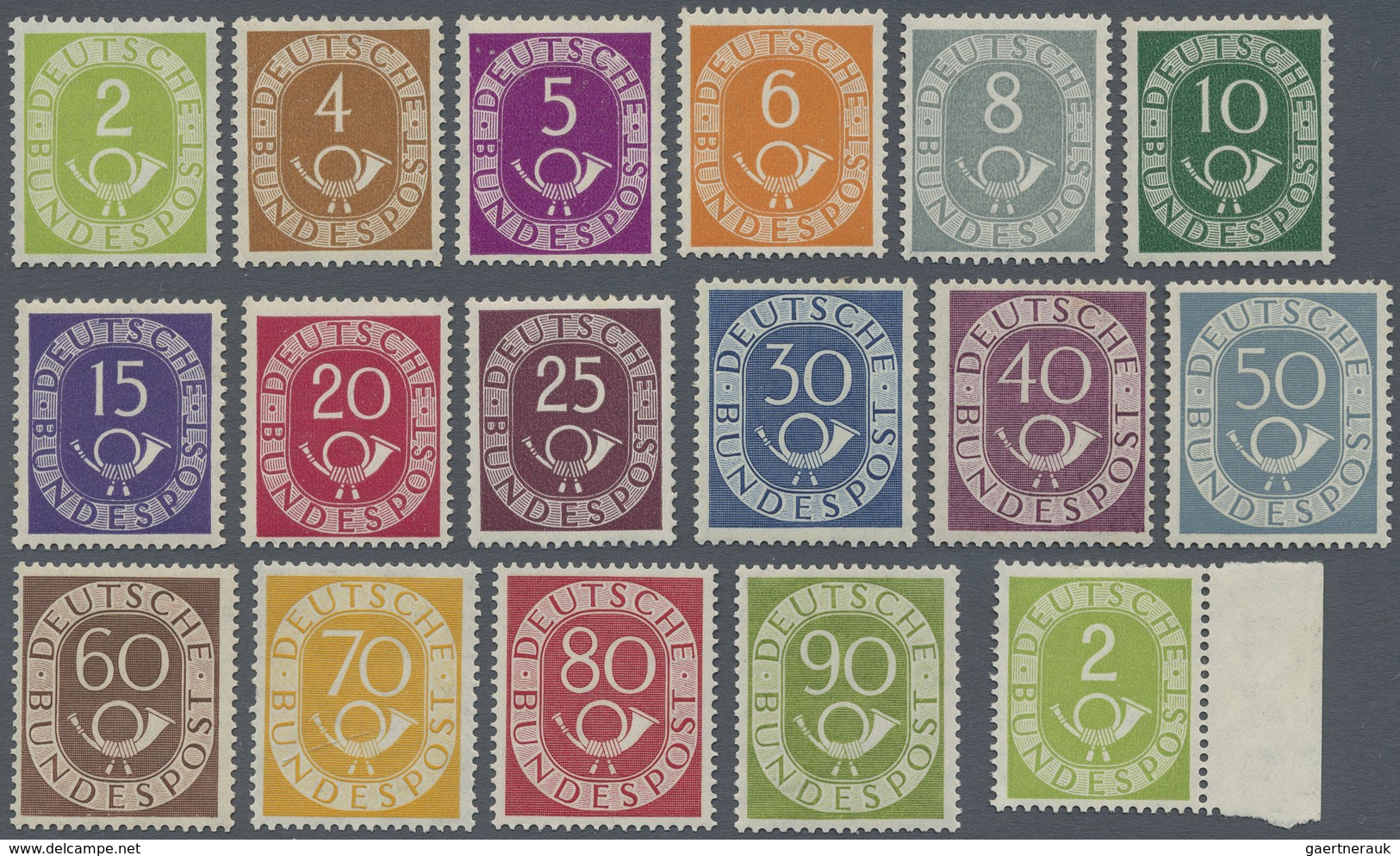 ** Bundesrepublik Deutschland: 1951, 2 - 80 Pfg Posthornsatz Komplett Postfrisch, 70 Pfg Ein Zahn Fehlt - Sonstige & Ohne Zuordnung