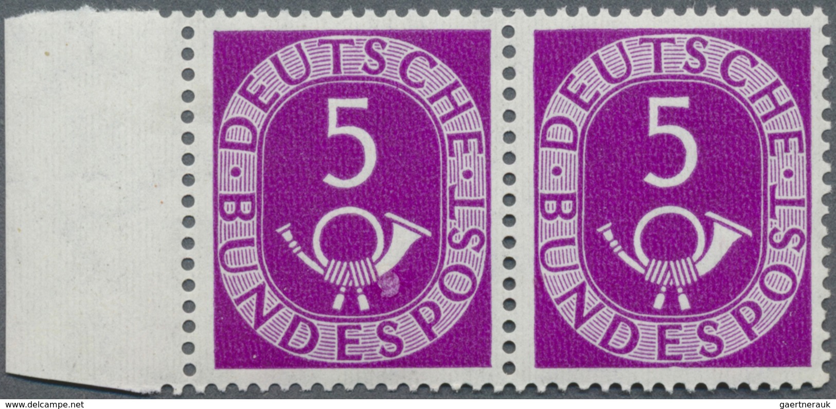 ** Bundesrepublik Deutschland: 1951, 5 Pf Posthorn Im Paar Vom Linken Seitenrand, Dabei Rechte Marke Mi - Autres & Non Classés