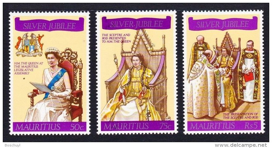 Mauritius, 1977, Silver Jubilee Queen Elizabeth II, Royal, MNH, Michel 425-427 - Mauritius (1968-...)